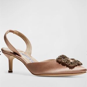 Manolo Blahnik pink slingback kitten heels